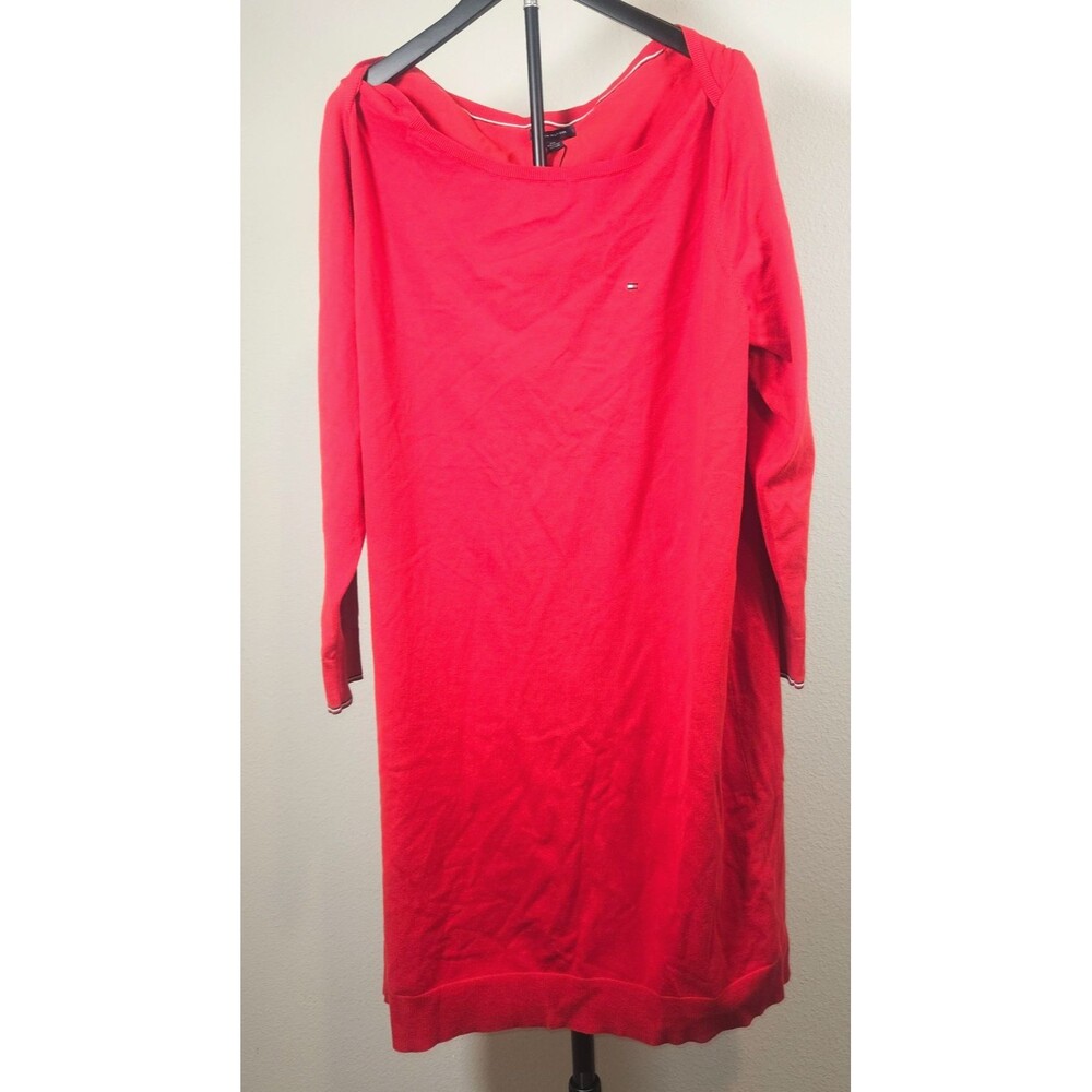 Tommy Hilfiger Womens XXL Red Sweater Dress 3/4 Sleeve Knit Logo Tunic Classic